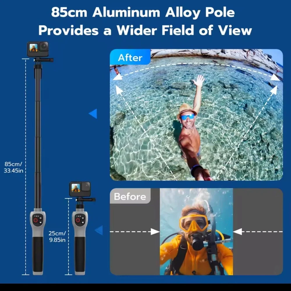 Black and Gray Waterproof Selfie Stick for Action Cameras